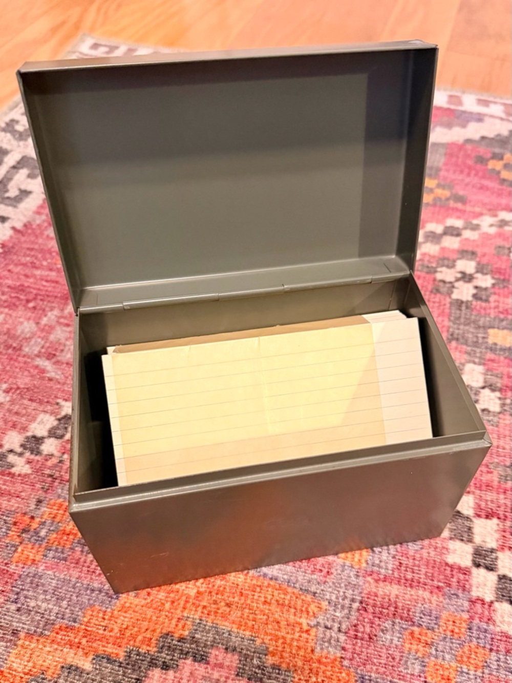 Vintage GWS Metal File Box with Lined Index Cards